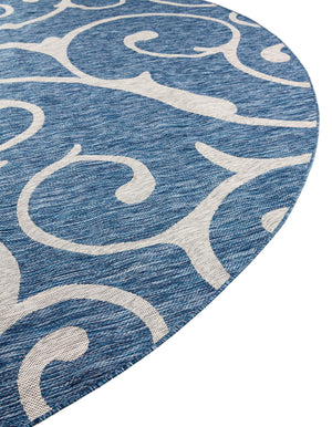 Blue 4' 1 x 4' 1 Outdoor Botanical Round Area Rug Weather Resistant for Patio, Deck, Terrace, Balcony, Porch Polypropylene Garden Floral Tropical Carpet for Sale at Rug Engine