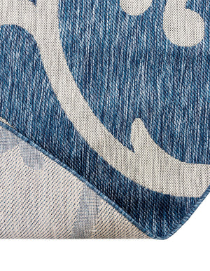 Blue 4' 1 x 4' 1 Outdoor Botanical Round Area Rug Weather Resistant for Patio, Deck, Terrace, Balcony, Porch Polypropylene Garden Floral Tropical Carpet for Sale at Rug Engine