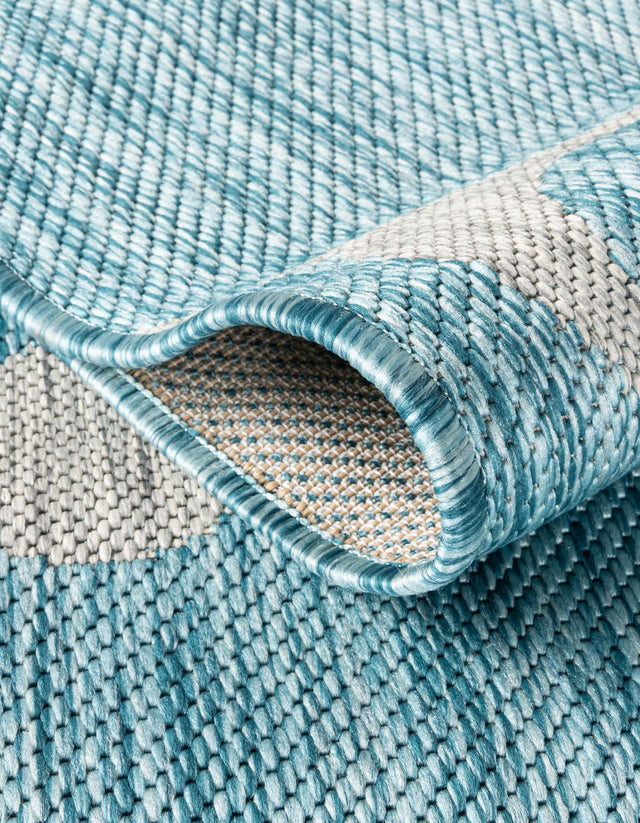 Light Aqua 10' 8 x 10' 8 Outdoor Botanical Round Area Rug Weather Resistant for Patio, Deck, Terrace, Balcony, Porch Polypropylene Garden Floral Tropical Carpet for Sale at Rug Engine