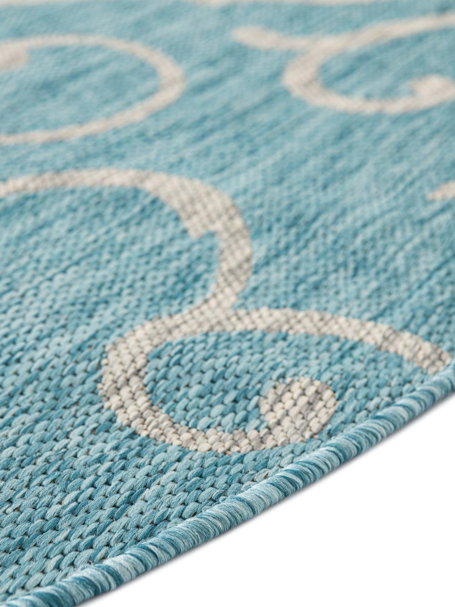 Light Aqua 13' 1 x 13' 1 Outdoor Botanical Round Area Rug Weather Resistant for Patio, Deck, Terrace, Balcony, Porch Polypropylene Garden Floral Tropical Carpet for Sale at Rug Engine