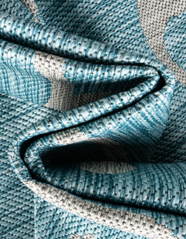 Light Aqua 10' 8 x 10' 8 Outdoor Botanical Round Area Rug Weather Resistant for Patio, Deck, Terrace, Balcony, Porch Polypropylene Garden Floral Tropical Carpet for Sale at Rug Engine
