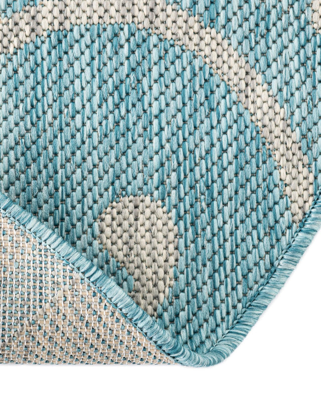 Light Aqua 4' 1 x 4' 1 Outdoor Botanical Round Area Rug Weather Resistant for Patio, Deck, Terrace, Balcony, Porch Polypropylene Garden Floral Tropical Carpet for Sale at Rug Engine