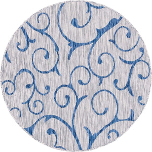 Gray 4' 1 x 4' 1 Outdoor Botanical Round Area Rug Weather Resistant for Patio, Deck, Terrace, Balcony, Porch Polypropylene Garden Floral Tropical Carpet for Sale at Rug Engine