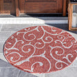 Rust Red 13' 1 x 13' 1 Outdoor Botanical Round Area Rug Weather Resistant for Patio, Deck, Terrace, Balcony, Porch Polypropylene Garden Floral Tropical Carpet for Sale at Rug Engine
