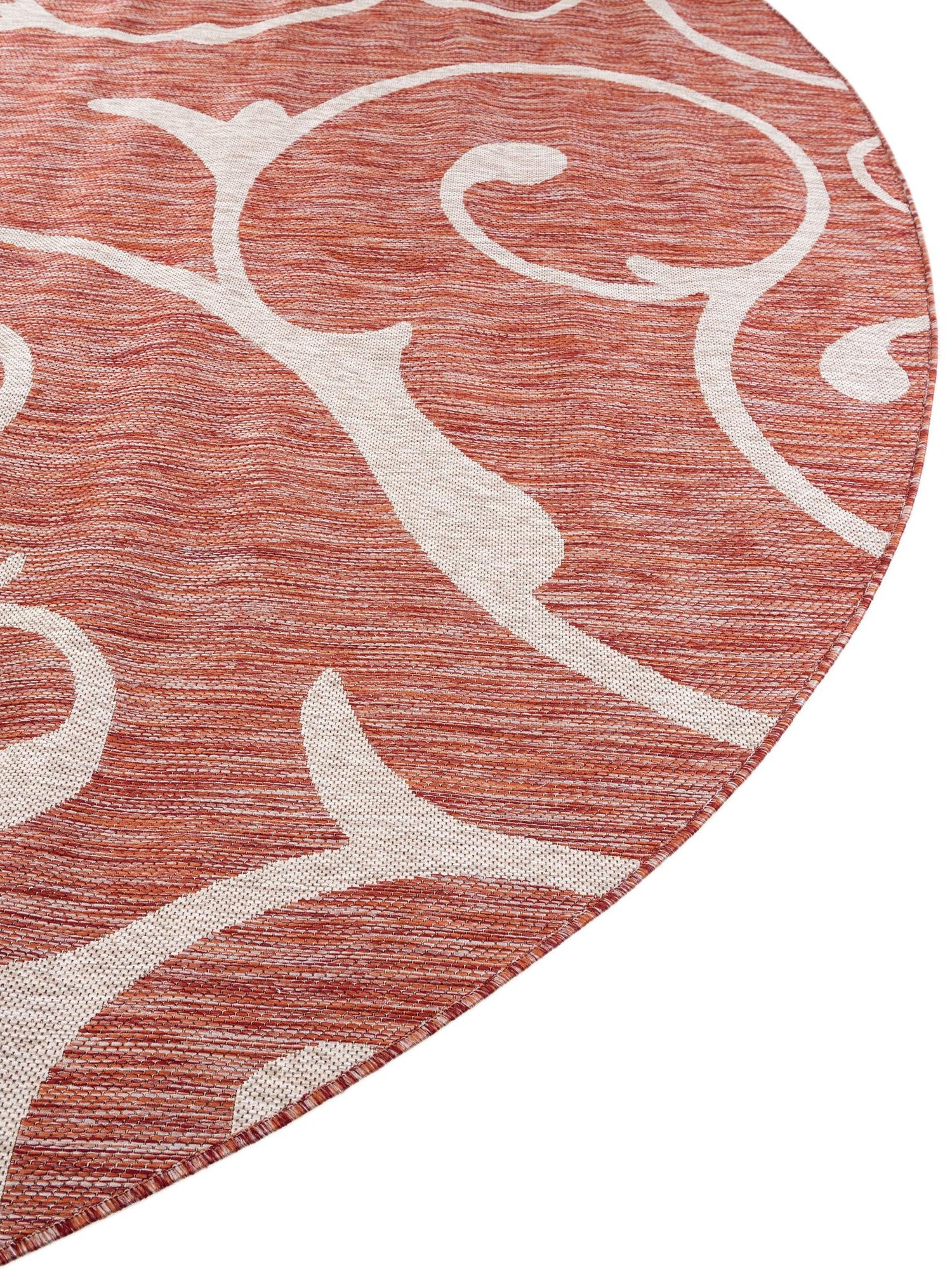 Rust Red 13' 1 x 13' 1 Outdoor Botanical Round Area Rug Weather Resistant for Patio, Deck, Terrace, Balcony, Porch Polypropylene Garden Floral Tropical Carpet for Sale at Rug Engine