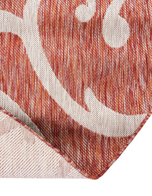 Rust Red 13' 1 x 13' 1 Outdoor Botanical Round Area Rug Weather Resistant for Patio, Deck, Terrace, Balcony, Porch Polypropylene Garden Floral Tropical Carpet for Sale at Rug Engine