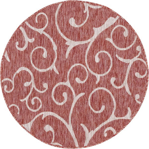 Rust Red 4' 1 x 4' 1 Outdoor Botanical Round Area Rug Weather Resistant for Patio, Deck, Terrace, Balcony, Porch Polypropylene Garden Floral Tropical Carpet for Sale at Rug Engine