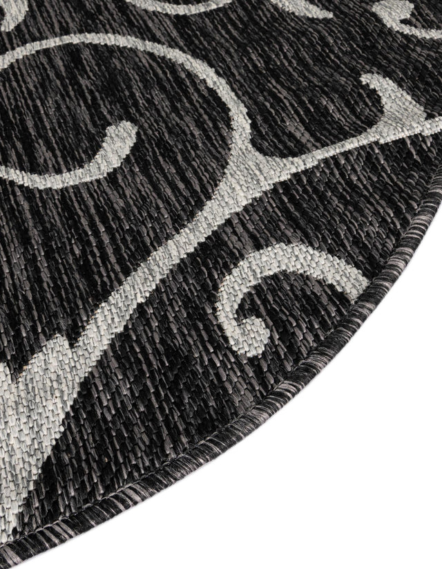 Charcoal Gray 13' 1 x 13' 1 Outdoor Botanical Round Area Rug Weather Resistant for Patio, Deck, Terrace, Balcony, Porch Polypropylene Garden Floral Tropical Carpet for Sale at Rug Engine