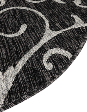 Charcoal Gray 10' 8 x 10' 8 Outdoor Botanical Round Area Rug Weather Resistant for Patio, Deck, Terrace, Balcony, Porch Polypropylene Garden Floral Tropical Carpet for Sale at Rug Engine