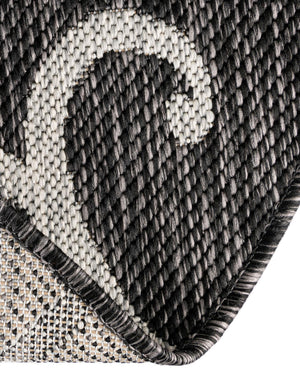 Charcoal Gray 4' 1 x 4' 1 Outdoor Botanical Round Area Rug Weather Resistant for Patio, Deck, Terrace, Balcony, Porch Polypropylene Garden Floral Tropical Carpet for Sale at Rug Engine