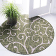 Green 4' 1 x 4' 1 Outdoor Botanical Round Area Rug Weather Resistant for Patio, Deck, Terrace, Balcony, Porch Polypropylene Garden Floral Tropical Carpet for Sale at Rug Engine
