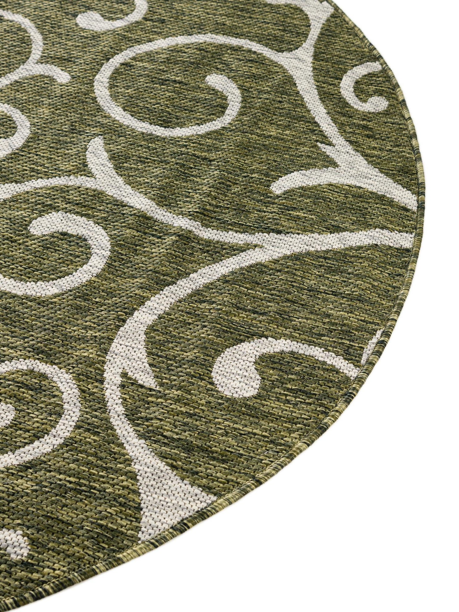Green 13' 1 x 13' 1 Outdoor Botanical Round Area Rug Weather Resistant for Patio, Deck, Terrace, Balcony, Porch Polypropylene Garden Floral Tropical Carpet for Sale at Rug Engine