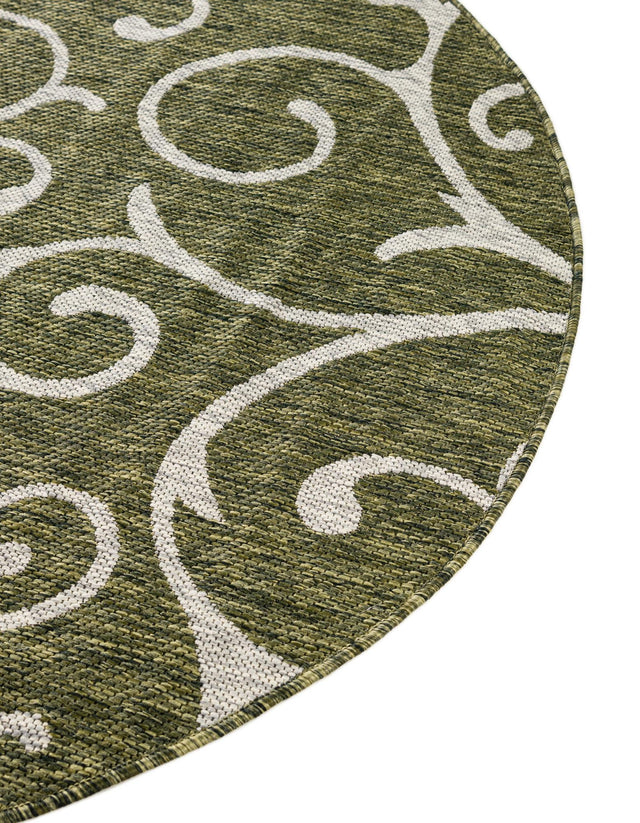 Green 13' 1 x 13' 1 Outdoor Botanical Round Area Rug Weather Resistant for Patio, Deck, Terrace, Balcony, Porch Polypropylene Garden Floral Tropical Carpet for Sale at Rug Engine
