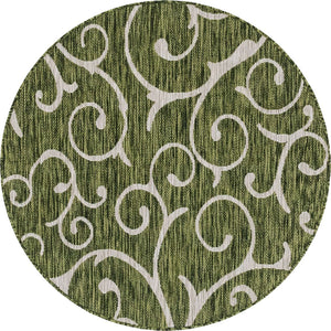 Green 4' 1 x 4' 1 Outdoor Botanical Round Area Rug Weather Resistant for Patio, Deck, Terrace, Balcony, Porch Polypropylene Garden Floral Tropical Carpet for Sale at Rug Engine
