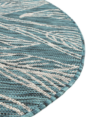 Teal 4' 1 x 4' 1 Outdoor Botanical Round Area Rug Weather Resistant for Patio, Deck, Terrace, Balcony, Porch Polypropylene Garden Floral Tropical Carpet for Sale at Rug Engine