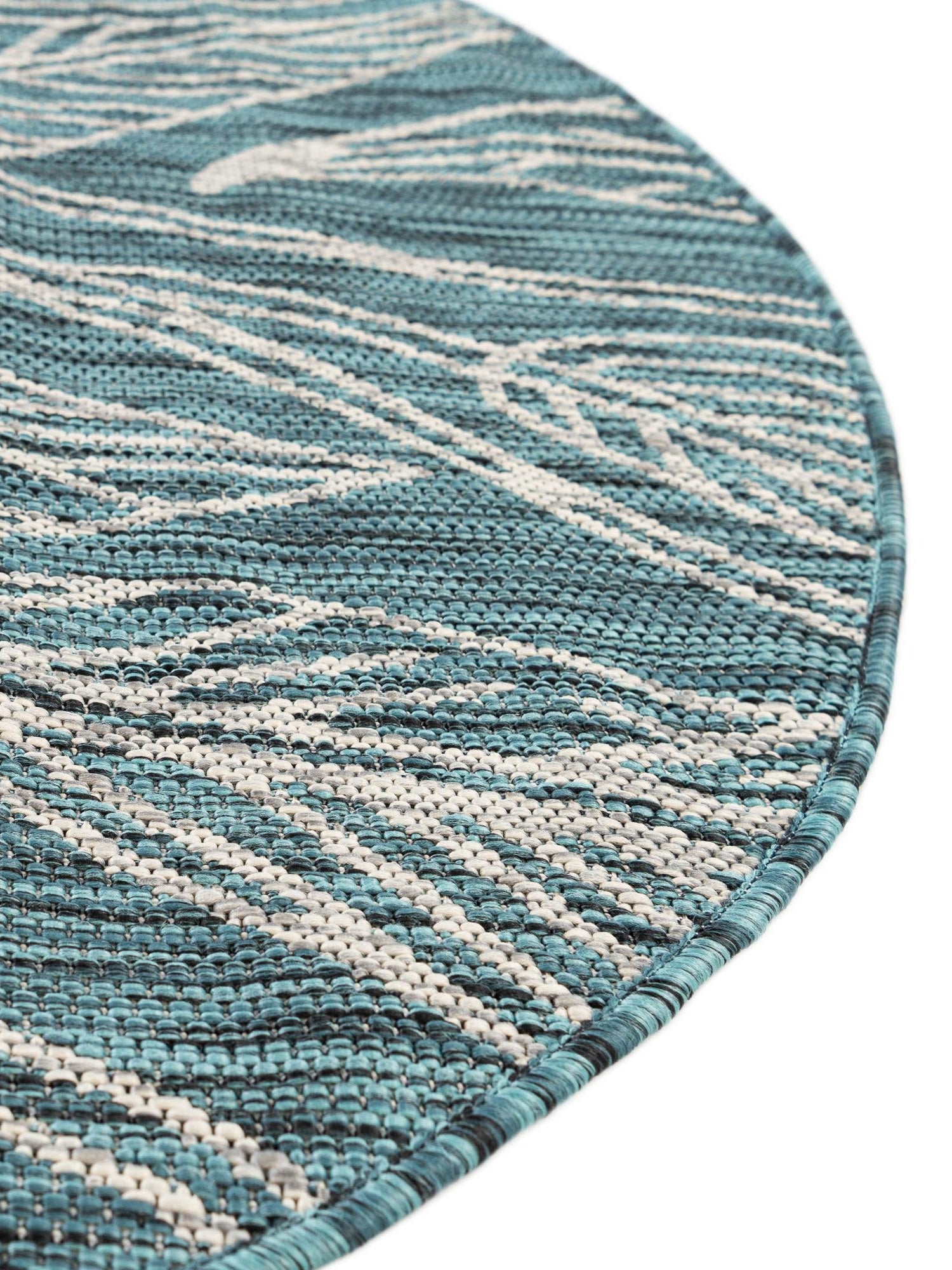 Teal 10' 8 x 10' 8 Outdoor Botanical Round Area Rug Weather Resistant for Patio, Deck, Terrace, Balcony, Porch Polypropylene Garden Floral Tropical Carpet for Sale at Rug Engine