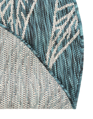 Teal 4' 1 x 4' 1 Outdoor Botanical Round Area Rug Weather Resistant for Patio, Deck, Terrace, Balcony, Porch Polypropylene Garden Floral Tropical Carpet for Sale at Rug Engine
