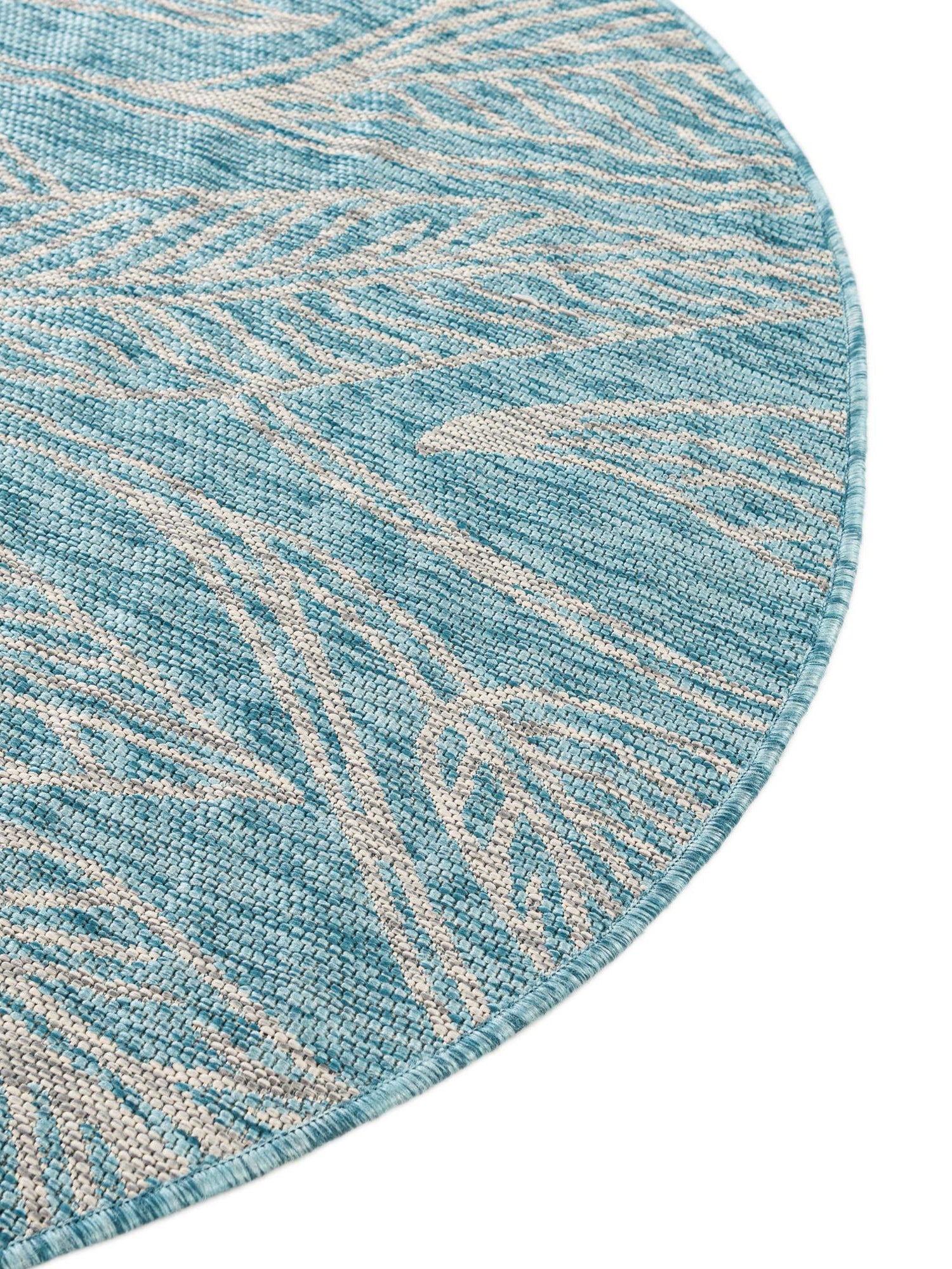 Light Aqua 11' x 11' Outdoor Botanical Round Area Rug Weather Resistant for Patio, Deck, Terrace, Balcony, Porch Polypropylene Garden Floral Tropical Carpet for Sale at Rug Engine