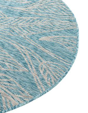 Light Aqua 11' x 11' Outdoor Botanical Round Area Rug Weather Resistant for Patio, Deck, Terrace, Balcony, Porch Polypropylene Garden Floral Tropical Carpet for Sale at Rug Engine