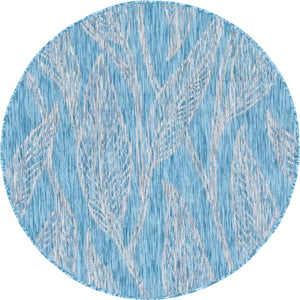 Light Aqua 4' 1 x 4' 1 Outdoor Botanical Round Area Rug Weather Resistant for Patio, Deck, Terrace, Balcony, Porch Polypropylene Garden Floral Tropical Carpet for Sale at Rug Engine