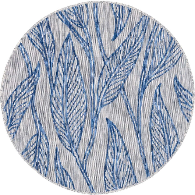 Light Gray 4' 1 x 4' 1 Outdoor Botanical Round Area Rug Weather Resistant for Patio, Deck, Terrace, Balcony, Porch Polypropylene Garden Floral Tropical Carpet for Sale at Rug Engine