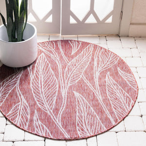 Rust Red 10' 8 x 10' 8 Outdoor Botanical Round Area Rug Weather Resistant for Patio, Deck, Terrace, Balcony, Porch Polypropylene Garden Floral Tropical Carpet for Sale at Rug Engine