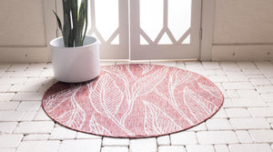 Rust Red 10' 8 x 10' 8 Outdoor Botanical Round Area Rug Weather Resistant for Patio, Deck, Terrace, Balcony, Porch Polypropylene Garden Floral Tropical Carpet for Sale at Rug Engine
