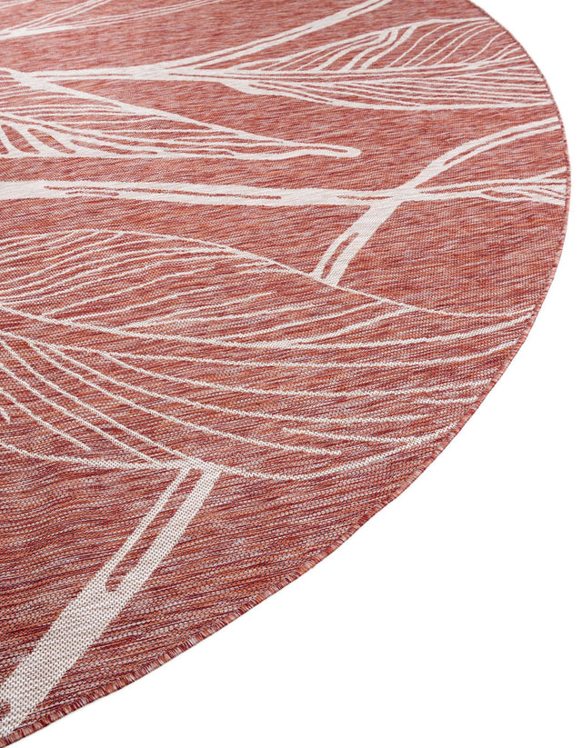 Rust Red 4' 1 x 4' 1 Outdoor Botanical Round Area Rug Weather Resistant for Patio, Deck, Terrace, Balcony, Porch Polypropylene Garden Floral Tropical Carpet for Sale at Rug Engine
