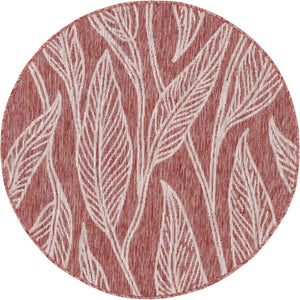 Rust Red 4' 1 x 4' 1 Outdoor Botanical Round Area Rug Weather Resistant for Patio, Deck, Terrace, Balcony, Porch Polypropylene Garden Floral Tropical Carpet for Sale at Rug Engine