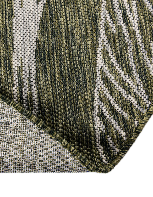 Green 4' 1 x 4' 1 Outdoor Botanical Round Area Rug Weather Resistant for Patio, Deck, Terrace, Balcony, Porch Polypropylene Garden Floral Tropical Carpet for Sale at Rug Engine