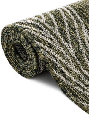 Green 4' 1 x 4' 1 Outdoor Botanical Round Area Rug Weather Resistant for Patio, Deck, Terrace, Balcony, Porch Polypropylene Garden Floral Tropical Carpet for Sale at Rug Engine