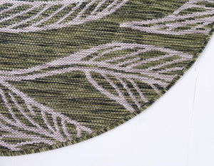 Green 7' 10 x 7' 10 Outdoor Botanical Round Area Rug Weather Resistant for Patio, Deck, Terrace, Balcony, Porch Polypropylene Garden Floral Tropical Carpet for Sale at Rug Engine