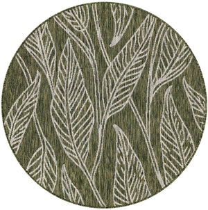 Green 4' 1 x 4' 1 Outdoor Botanical Round Area Rug Weather Resistant for Patio, Deck, Terrace, Balcony, Porch Polypropylene Garden Floral Tropical Carpet for Sale at Rug Engine