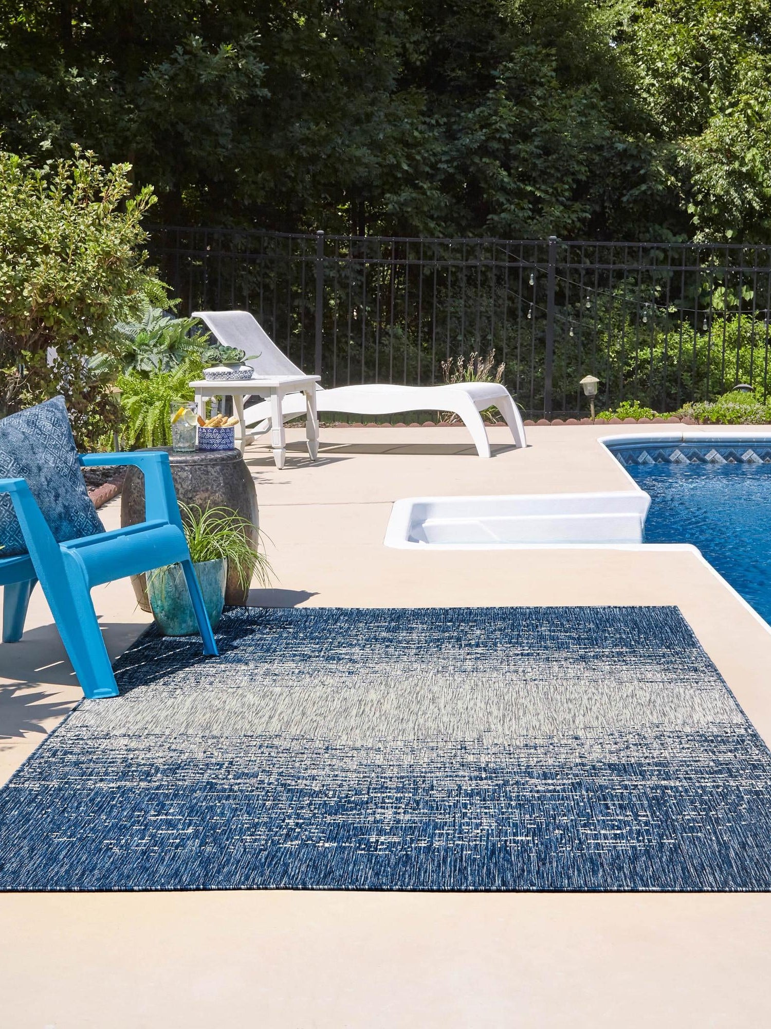 Blue 5' 3 x 8' Outdoor Modern Rectangle Area Rug Weather Resistant for Patio, Deck, Terrace, Balcony, Porch 100% Polypropylene Modern Outside Carpet for Sale at Rug Engine