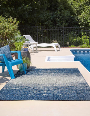 Blue 6' 1 x 9' Outdoor Modern Rectangle Area Rug Weather Resistant for Patio, Deck, Terrace, Balcony, Porch 100% Polypropylene Modern Outside Carpet for Sale at Rug Engine