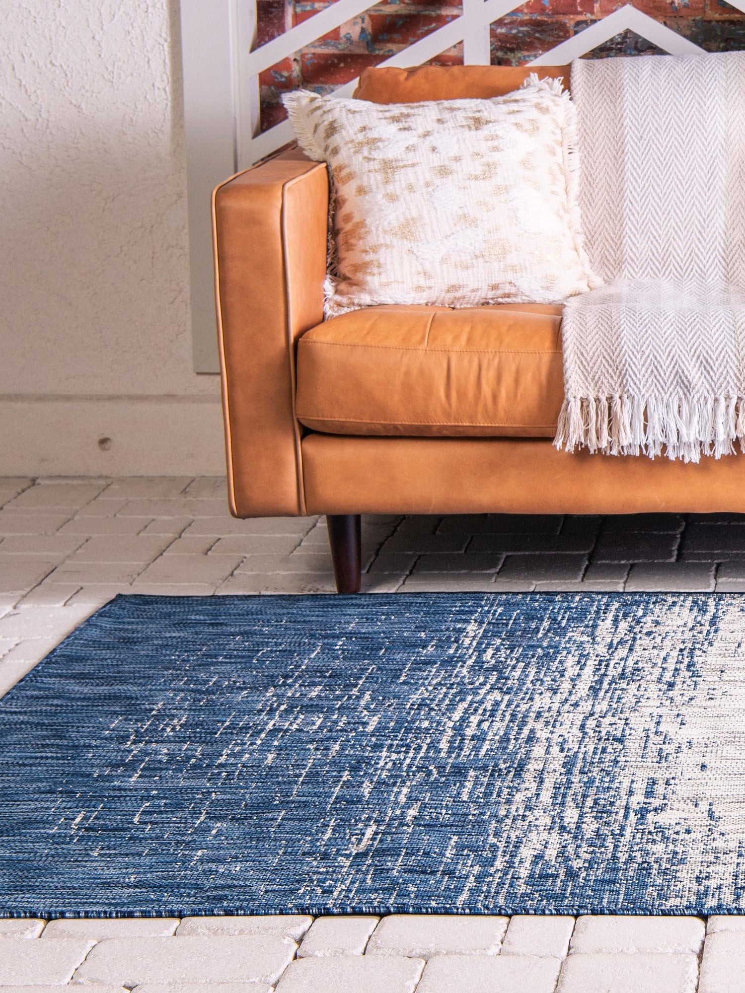 Blue 5' 3 x 8' Outdoor Modern Rectangle Area Rug Weather Resistant for Patio, Deck, Terrace, Balcony, Porch 100% Polypropylene Modern Outside Carpet for Sale at Rug Engine