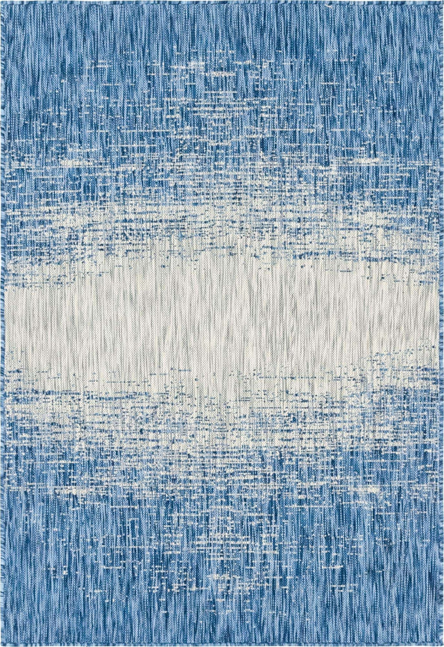 Blue 4' 1 x 6' 1 Outdoor Modern Rectangle Area Rug Weather Resistant for Patio, Deck, Terrace, Balcony, Porch 100% Polypropylene Modern Outside Carpet for Sale at Rug Engine