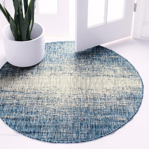 Blue 10' 8 x 10' 8 Outdoor Modern Round Area Rug Weather Resistant for Patio, Deck, Terrace, Balcony, Porch 100% Polypropylene Modern Outside Carpet for Sale at Rug Engine