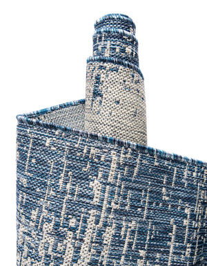 Blue 4' 1 x 4' 1 Outdoor Modern Round Area Rug Weather Resistant for Patio, Deck, Terrace, Balcony, Porch 100% Polypropylene Modern Outside Carpet for Sale at Rug Engine