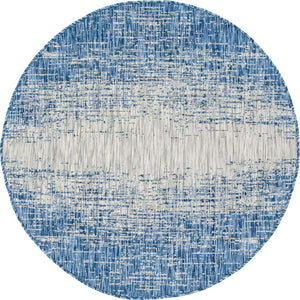 Blue 4' 1 x 4' 1 Outdoor Modern Round Area Rug Weather Resistant for Patio, Deck, Terrace, Balcony, Porch 100% Polypropylene Modern Outside Carpet for Sale at Rug Engine