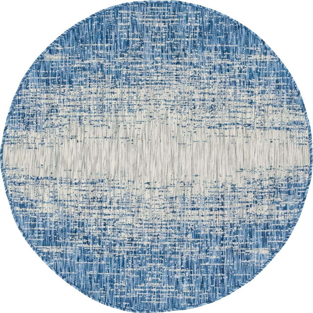 Blue 4' 1 x 4' 1 Outdoor Modern Round Area Rug Weather Resistant for Patio, Deck, Terrace, Balcony, Porch 100% Polypropylene Modern Outside Carpet for Sale at Rug Engine