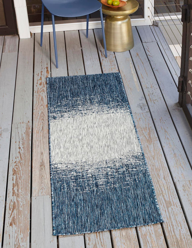 Blue 2' x 6' 1 Outdoor Modern Runner Area Rug Weather Resistant for Patio, Deck, Terrace, Balcony, Porch 100% Polypropylene Modern Outside Carpet for Sale at Rug Engine