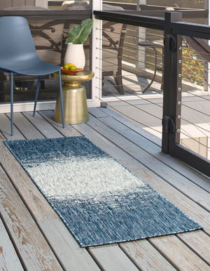 Blue 2' x 6' 1 Outdoor Modern Runner Area Rug Weather Resistant for Patio, Deck, Terrace, Balcony, Porch 100% Polypropylene Modern Outside Carpet for Sale at Rug Engine