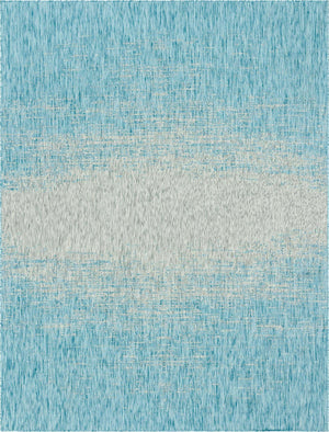 Aqua 9' x 12' Outdoor Modern Rectangle Area Rug Weather Resistant for Patio, Deck, Terrace, Balcony, Porch 100% Polypropylene Modern Outside Carpet for Sale at Rug Engine