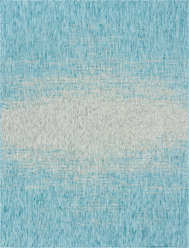 Aqua 9' x 12' Outdoor Modern Rectangle Area Rug Weather Resistant for Patio, Deck, Terrace, Balcony, Porch 100% Polypropylene Modern Outside Carpet for Sale at Rug Engine
