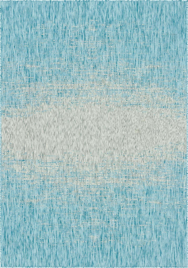 Aqua 7' 1 x 10' Outdoor Modern Rectangle Area Rug Weather Resistant for Patio, Deck, Terrace, Balcony, Porch 100% Polypropylene Modern Outside Carpet for Sale at Rug Engine