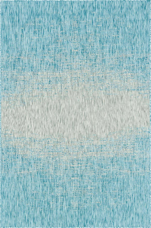 Aqua 6' 1 x 9' Outdoor Modern Rectangle Area Rug Weather Resistant for Patio, Deck, Terrace, Balcony, Porch 100% Polypropylene Modern Outside Carpet for Sale at Rug Engine
