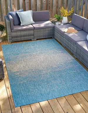 Aqua 9' x 12' Outdoor Modern Rectangle Area Rug Weather Resistant for Patio, Deck, Terrace, Balcony, Porch 100% Polypropylene Modern Outside Carpet for Sale at Rug Engine