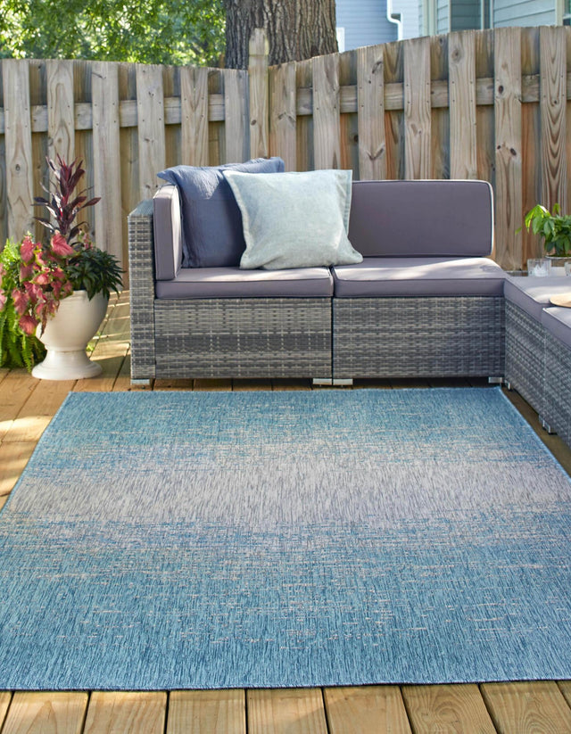 Aqua 7' 1 x 10' Outdoor Modern Rectangle Area Rug Weather Resistant for Patio, Deck, Terrace, Balcony, Porch 100% Polypropylene Modern Outside Carpet for Sale at Rug Engine