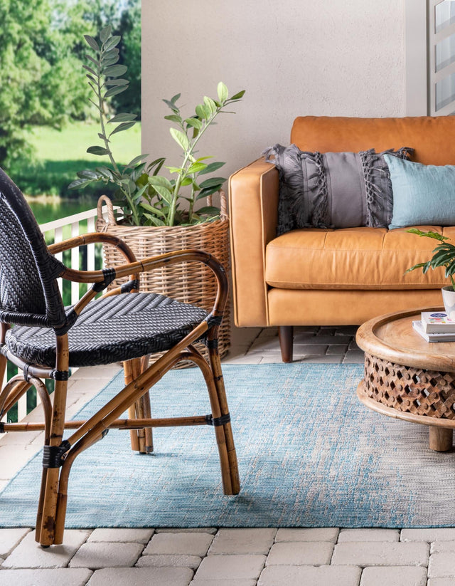 Aqua 4' 1 x 6' 1 Outdoor Modern Rectangle Area Rug Weather Resistant for Patio, Deck, Terrace, Balcony, Porch